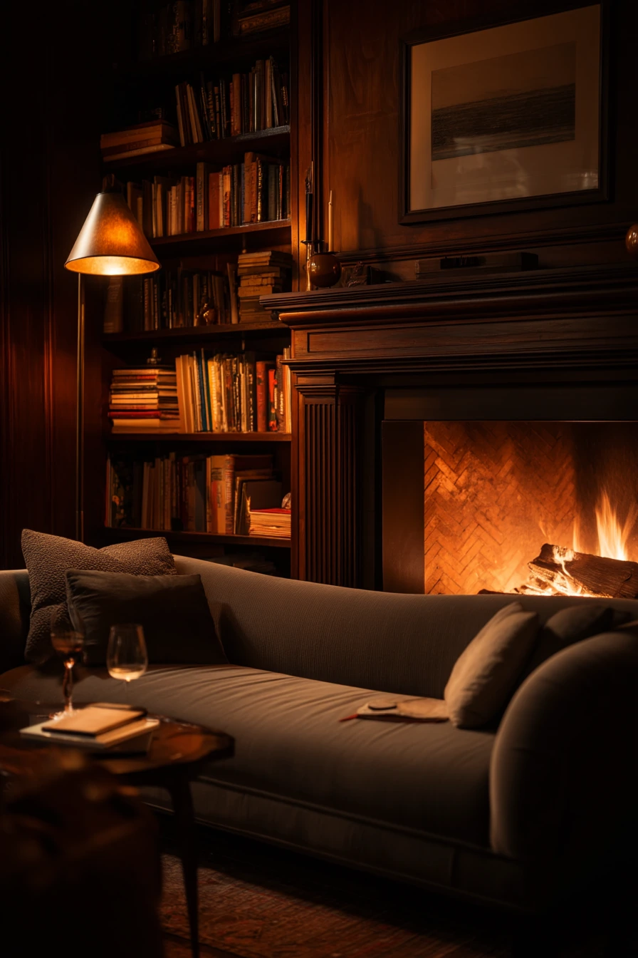 Moody Evening Fireplace Library