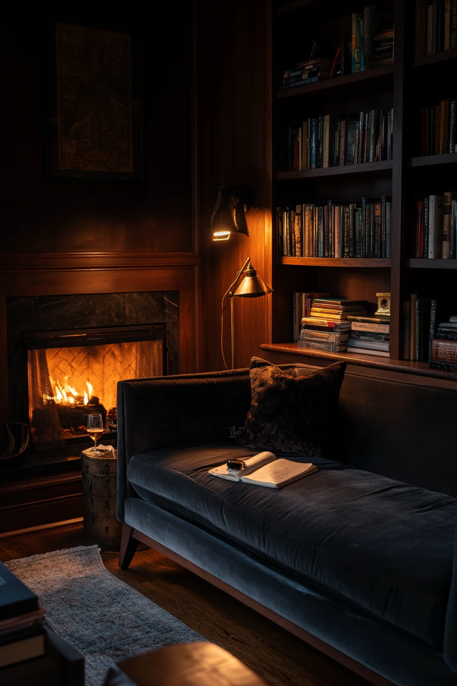 Moody Evening Fireplace Library