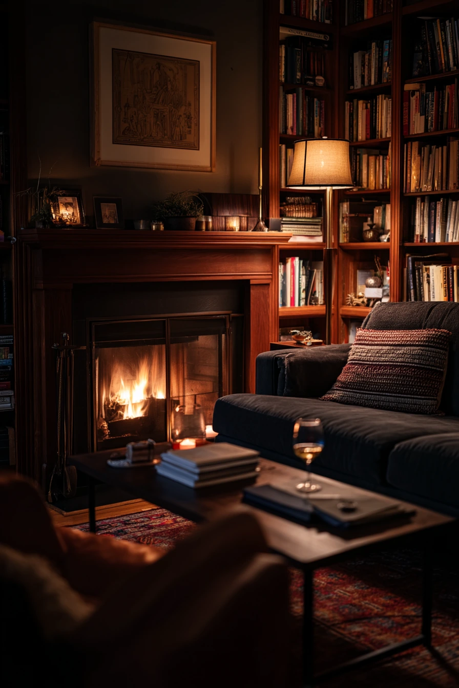 Moody Evening Fireplace Library