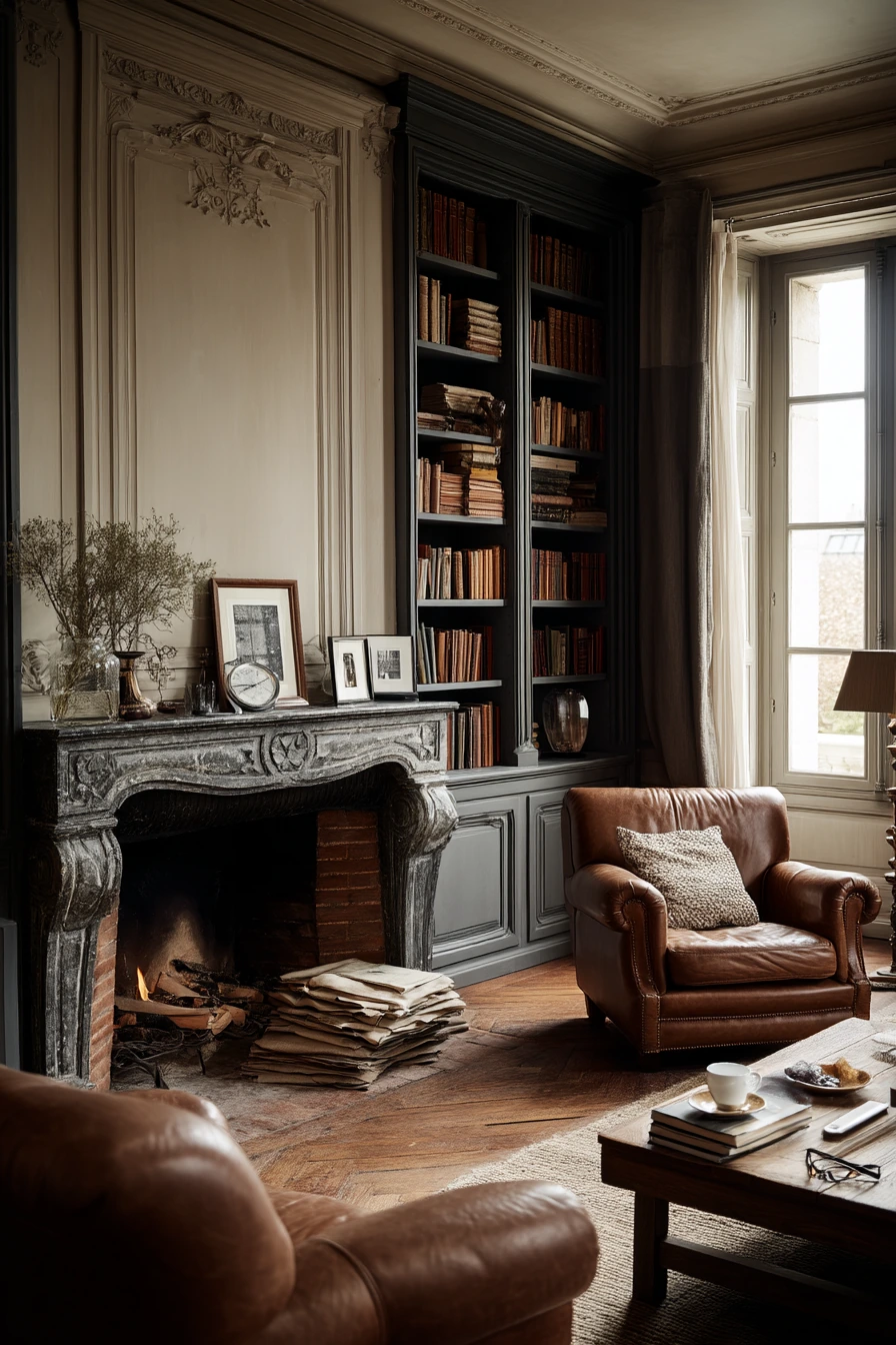 Elegant Heritage Home Library Lounge