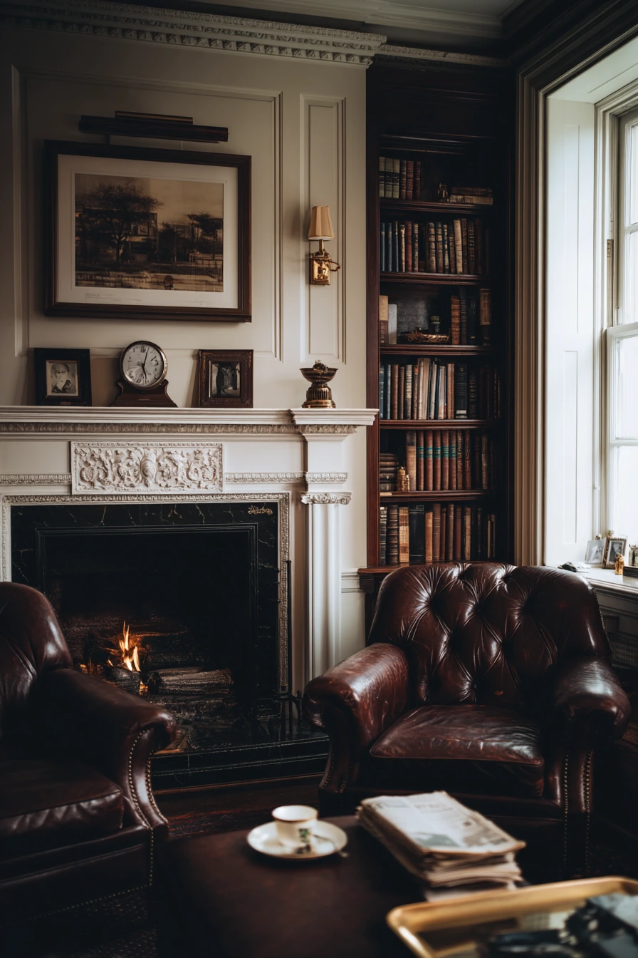 Elegant Heritage Home Library Lounge