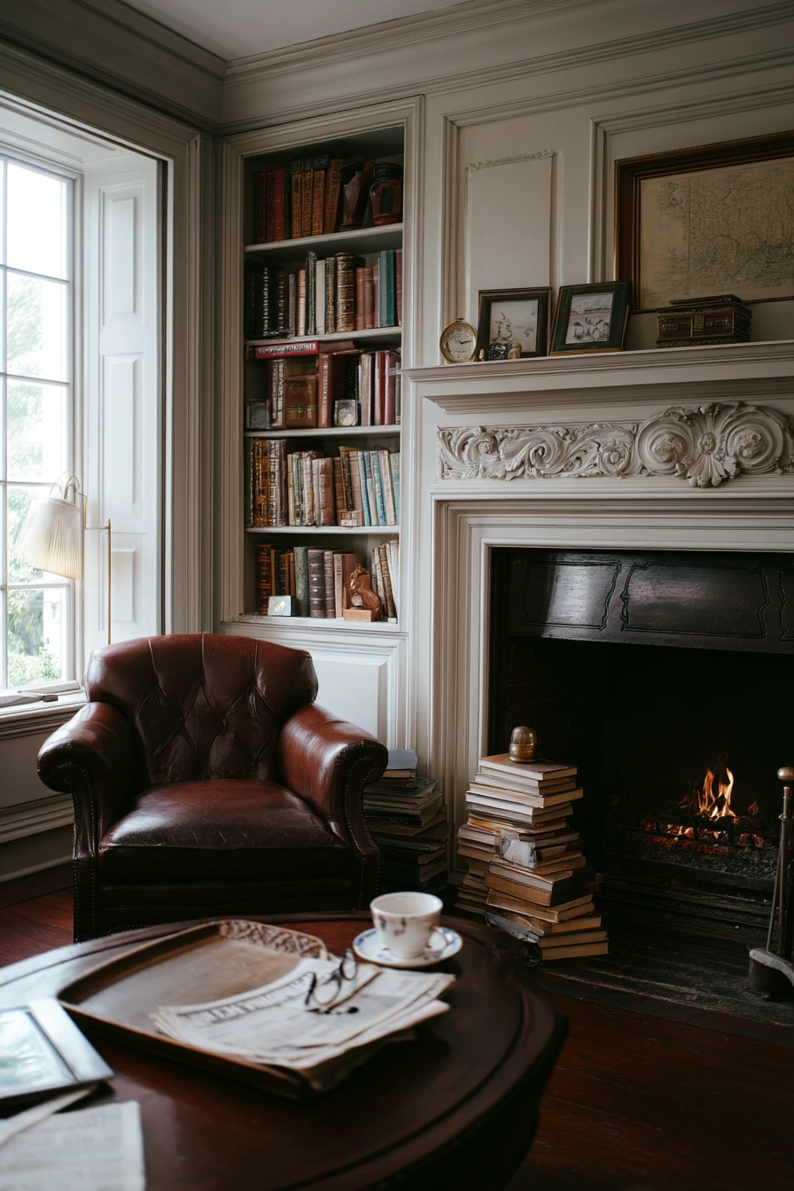 Elegant Heritage Home Library Lounge