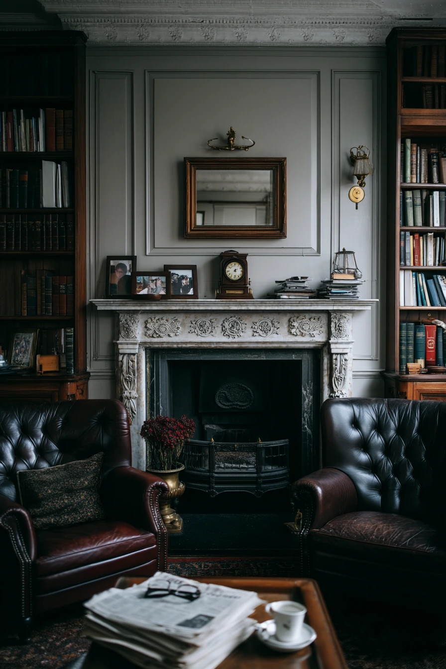 Elegant Heritage Home Library Lounge