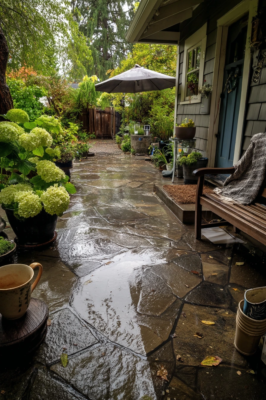 6. Rain-Soft Flagstone Patio After a Storm