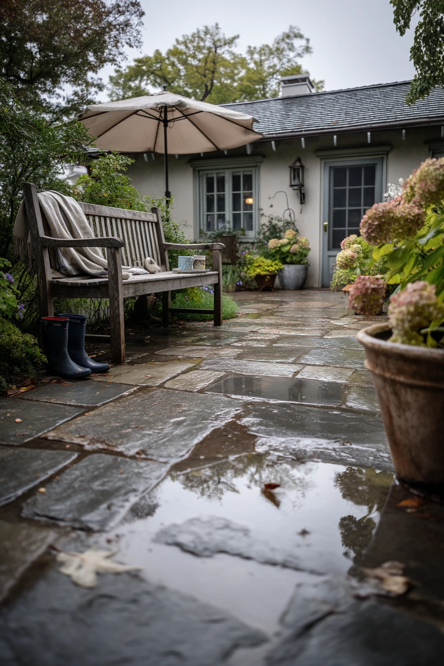 6. Rain-Soft Flagstone Patio After a Storm