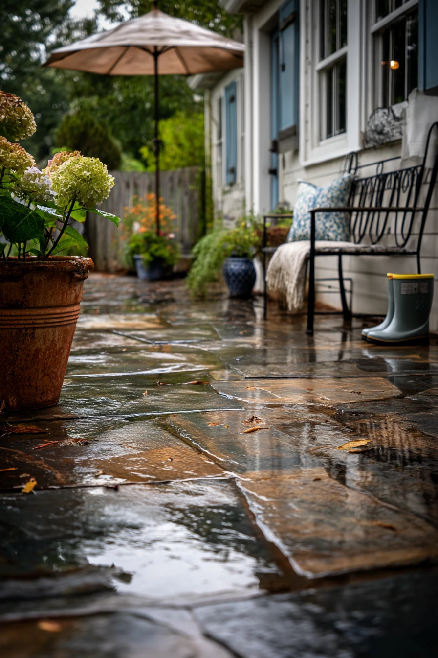 6. Rain-Soft Flagstone Patio After a Storm