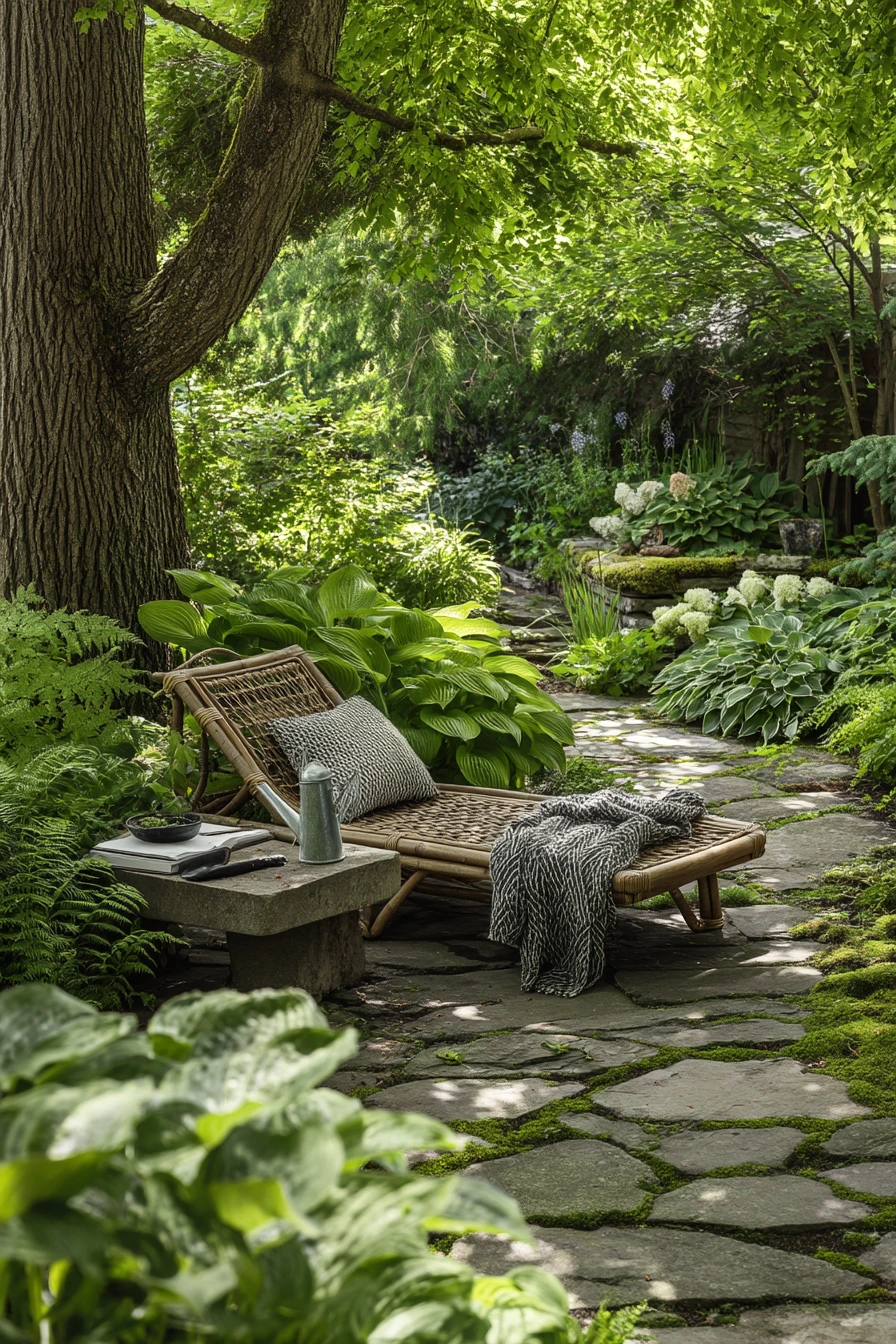 8. Shade Garden Flagstone Patio With Layered Planting