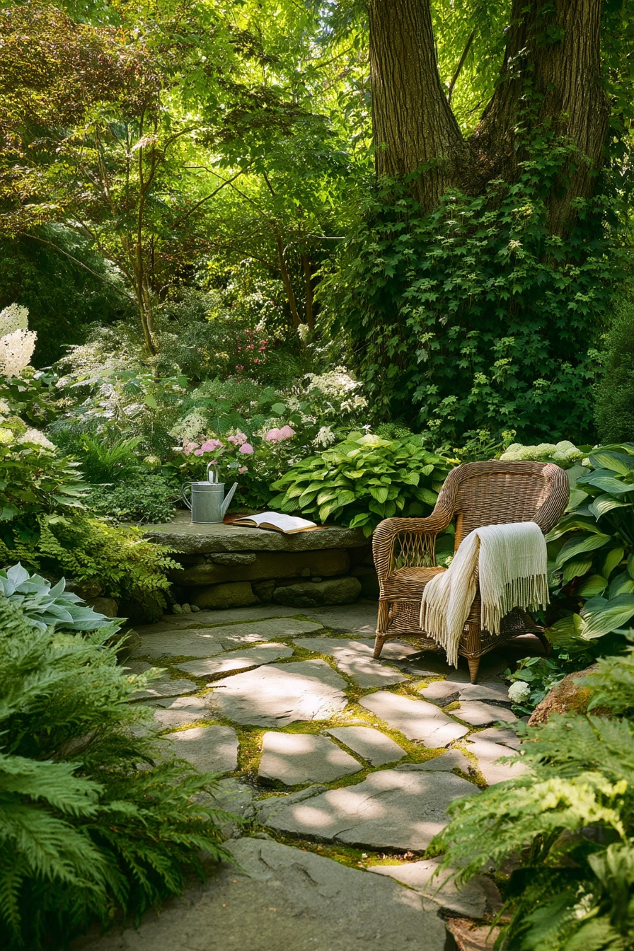 8. Shade Garden Flagstone Patio With Layered Planting