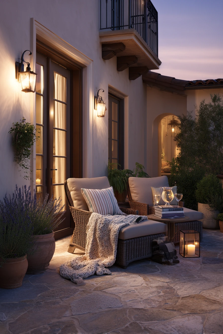 10. Cozy Evening Flagstone Patio With Outdoor Lights