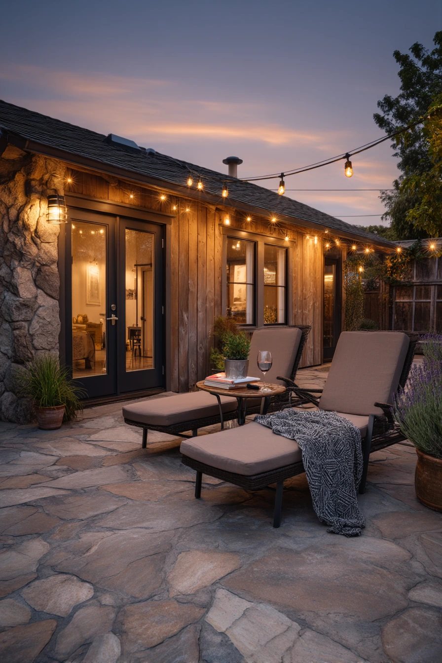 10. Cozy Evening Flagstone Patio With Outdoor Lights