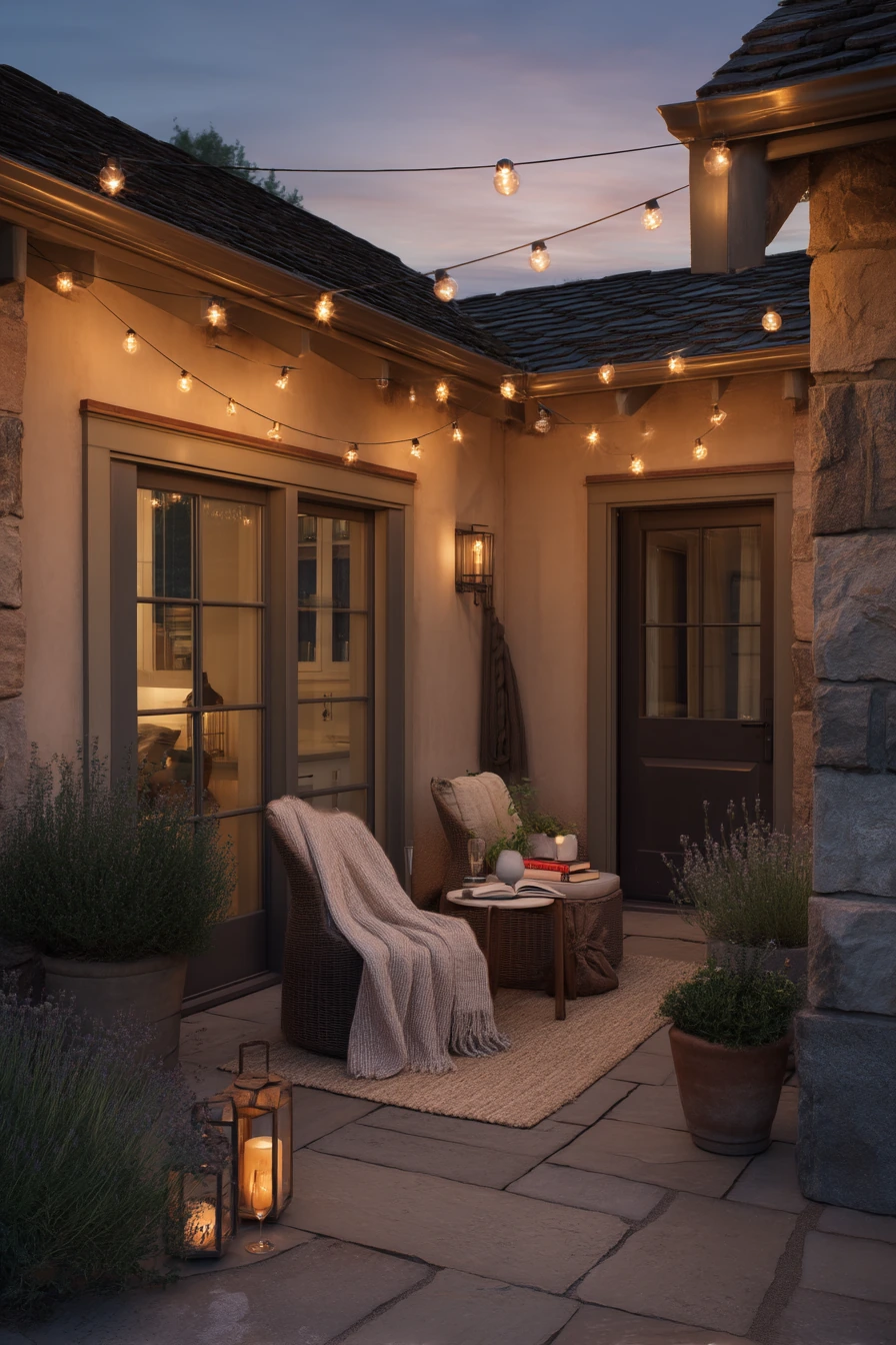 10. Cozy Evening Flagstone Patio With Outdoor Lights