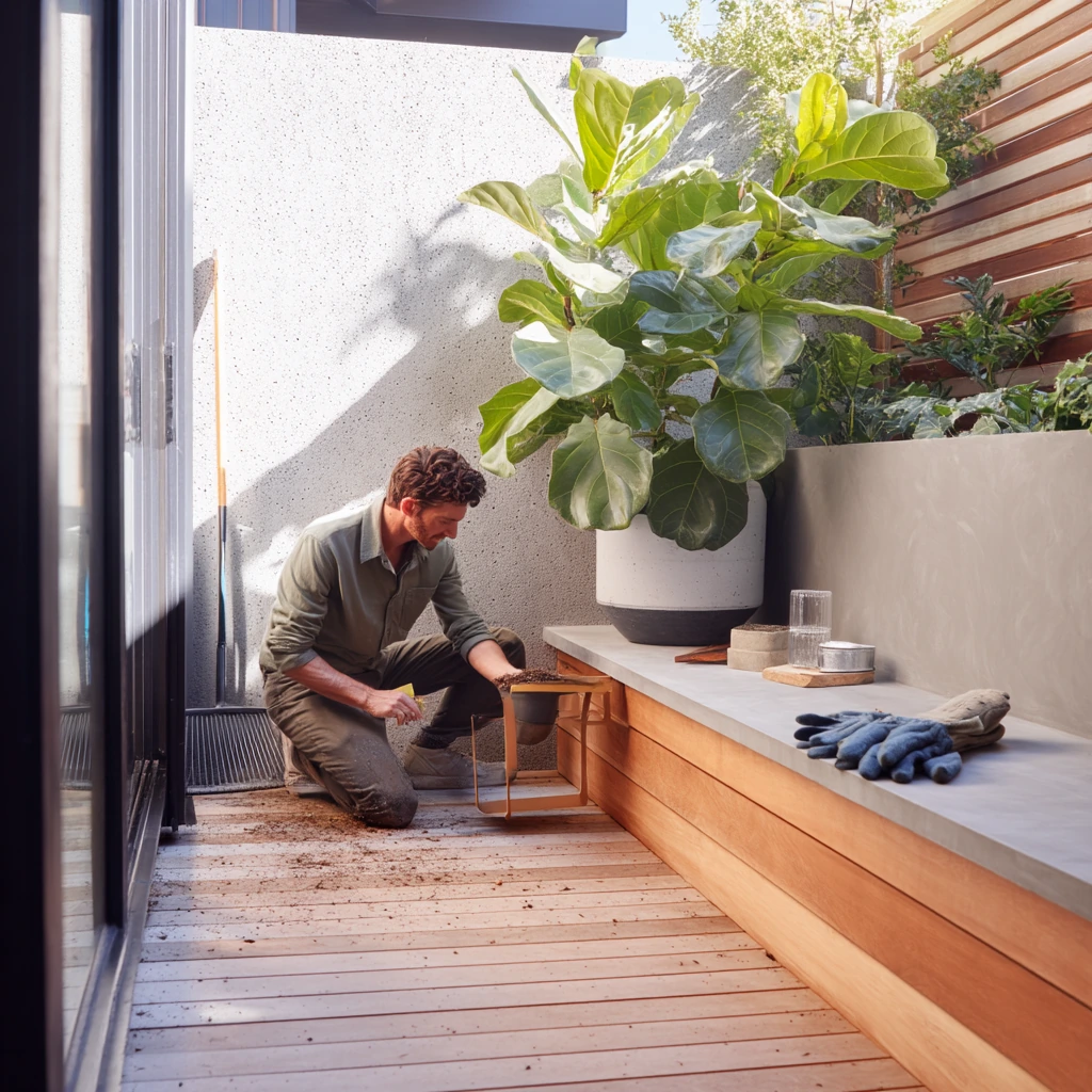Minimal Courtyard Deck With Planters