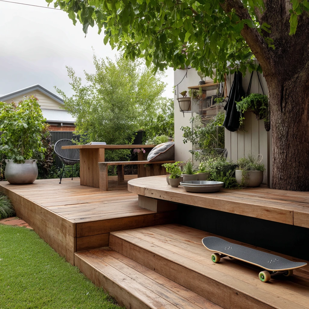 Suburban Split-Level Deck on a Slope