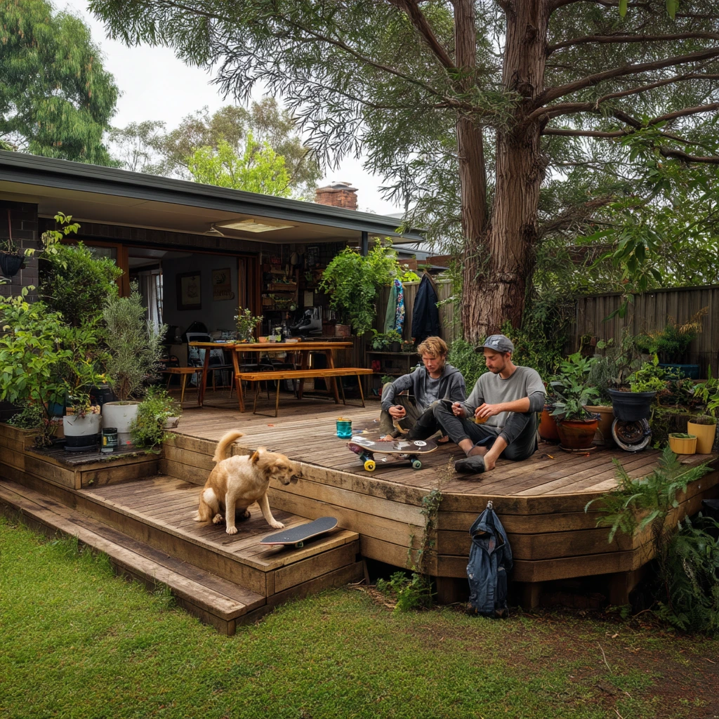Suburban Split-Level Deck on a Slope