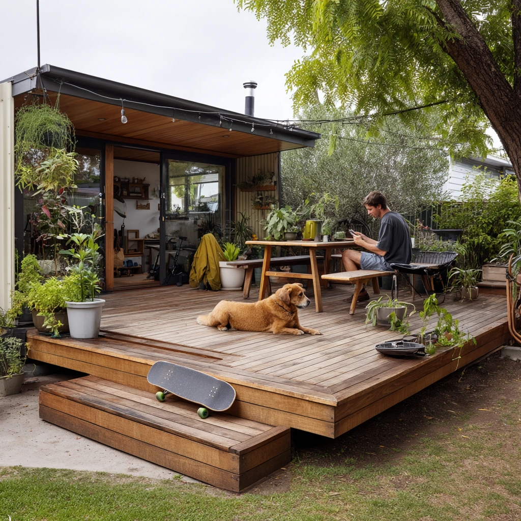 Suburban Split-Level Deck on a Slope