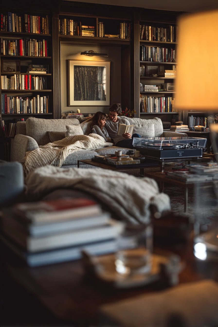 Minimal Living Room Library Wall