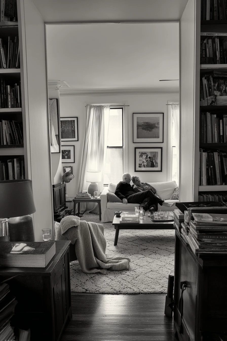 Minimal Living Room Library Wall