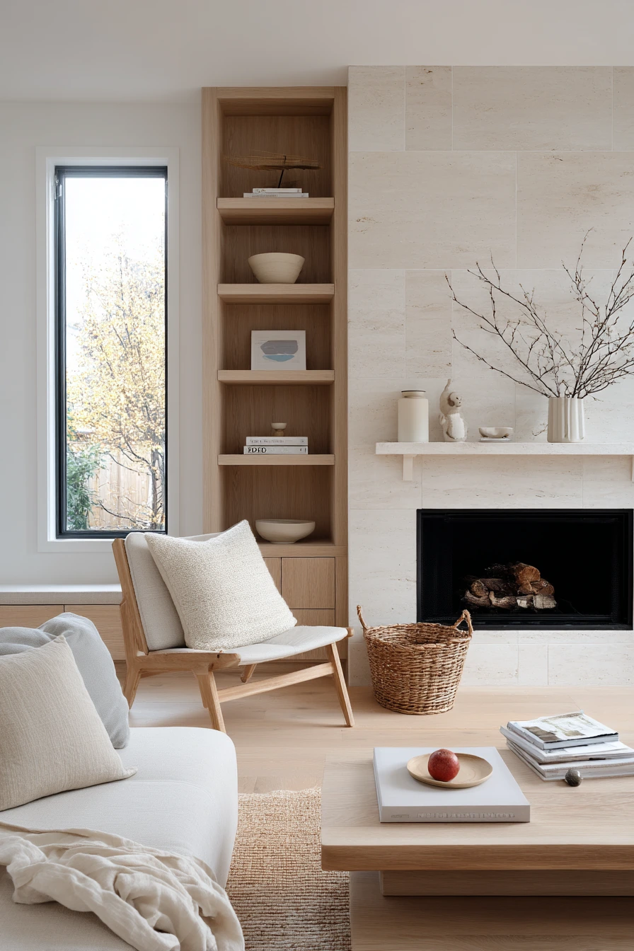 Scandinavian Stone Fireplace for a Busy Home