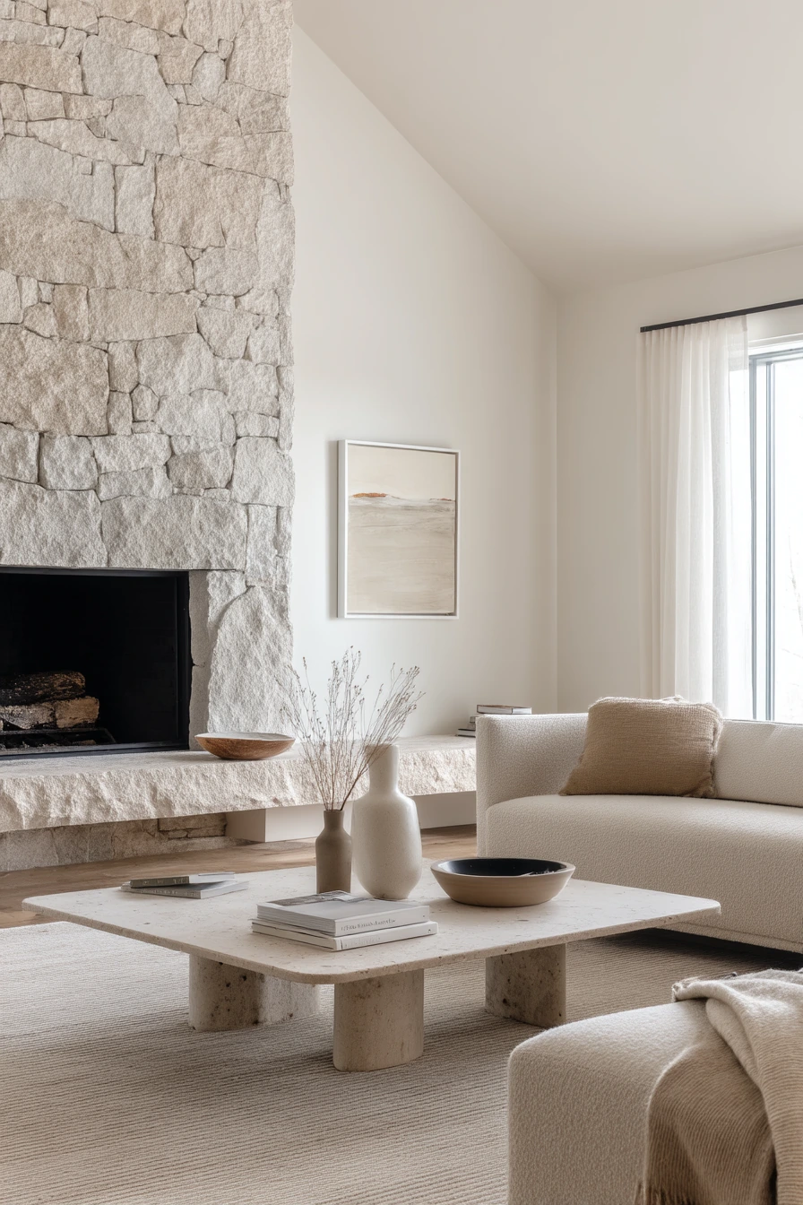 Minimal Stone Fireplace in a Design-Led Home