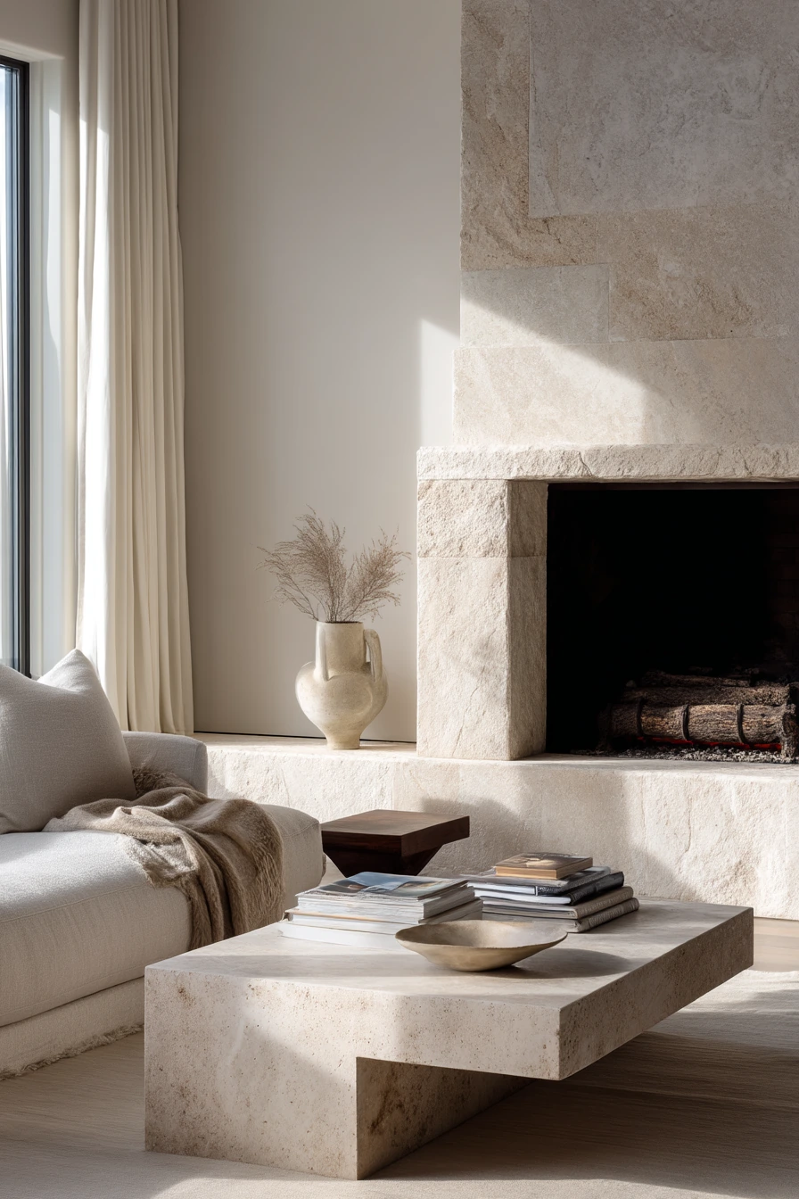 Minimal Stone Fireplace in a Design-Led Home