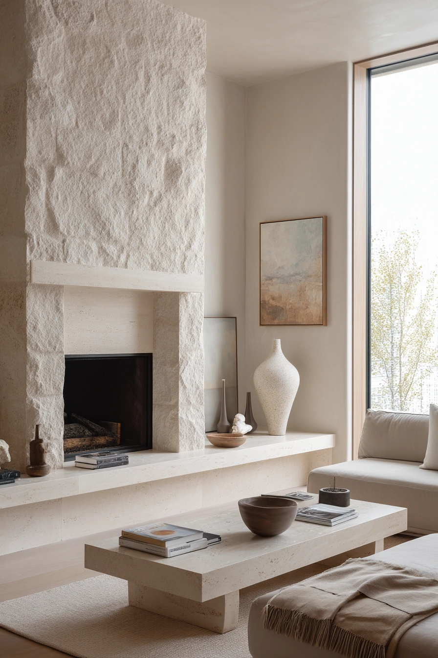 Minimal Stone Fireplace in a Design-Led Home