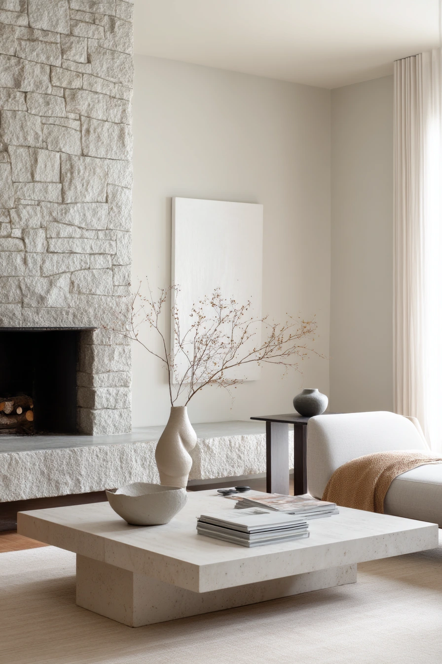 Minimal Stone Fireplace in a Design-Led Home