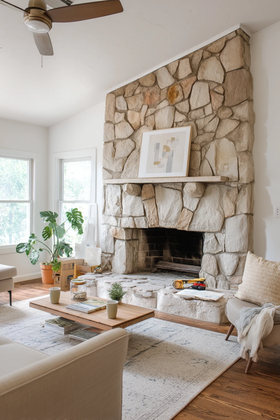 Renovation Reveal with a New Stone Fireplace