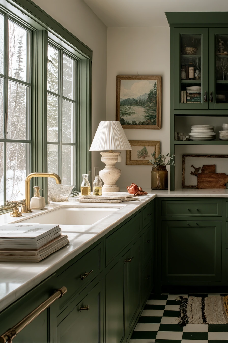Forest Green Kitchen with Vintage Layers