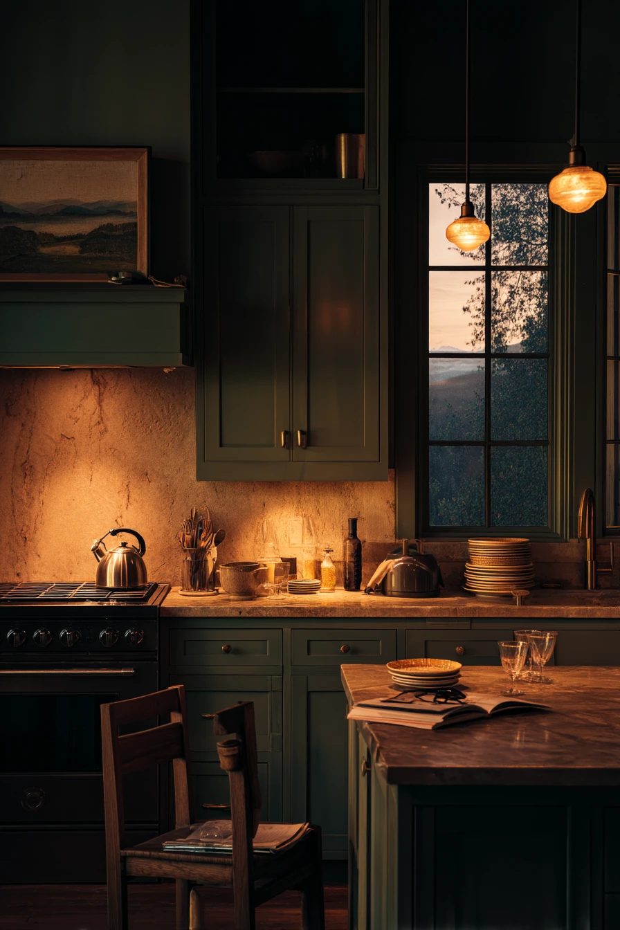 Moody Evening Forest Green Kitchen