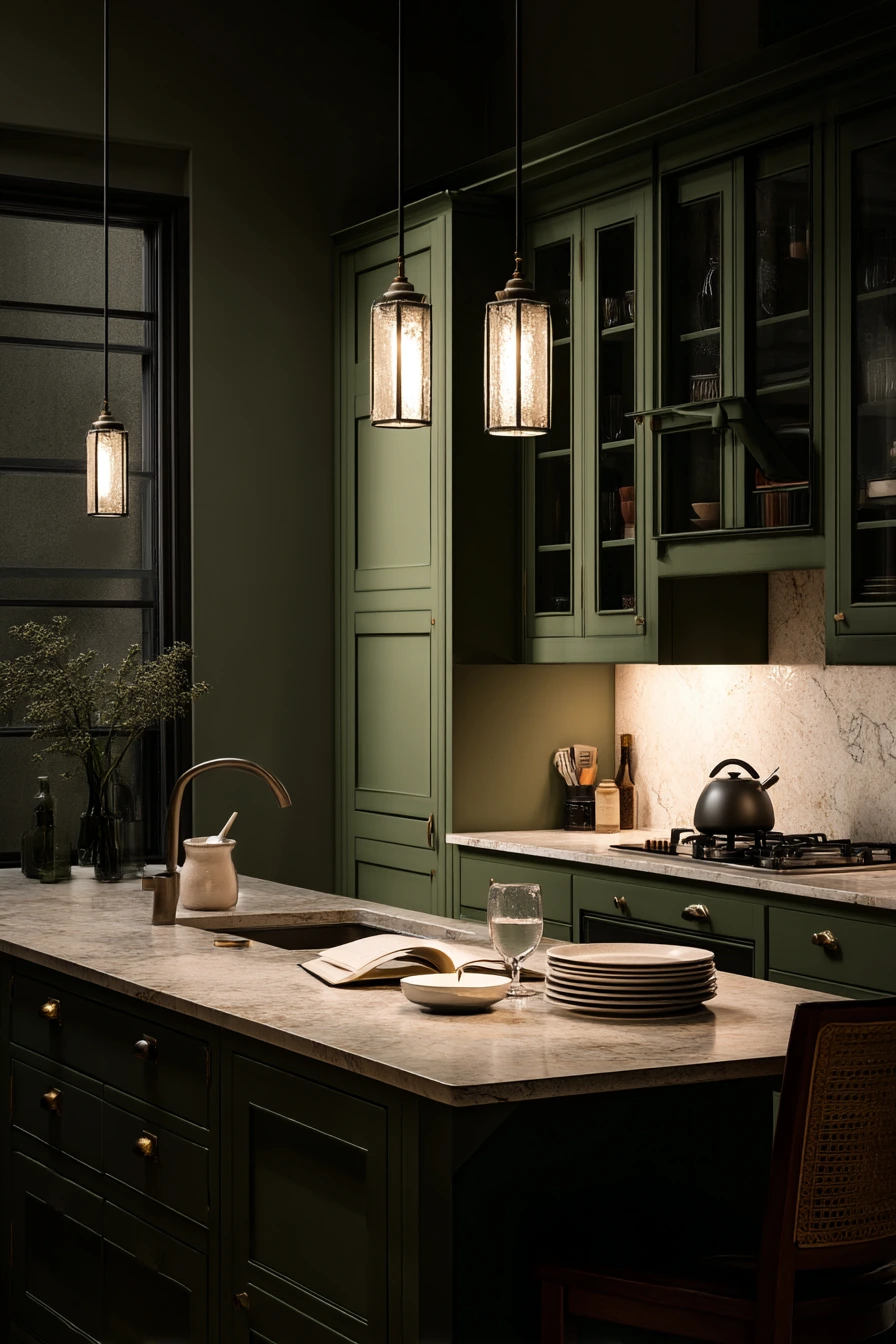 Moody Evening Forest Green Kitchen