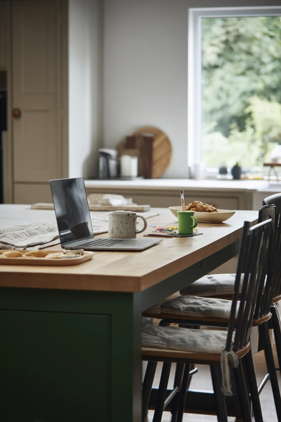 Open-Plan Forest Green Kitchen Island