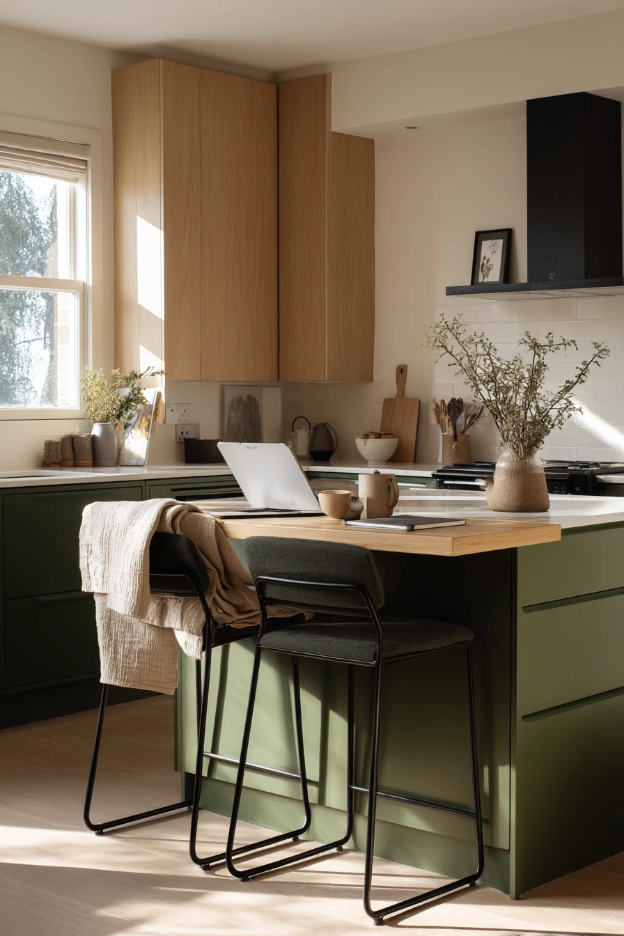 Open-Plan Forest Green Kitchen Island