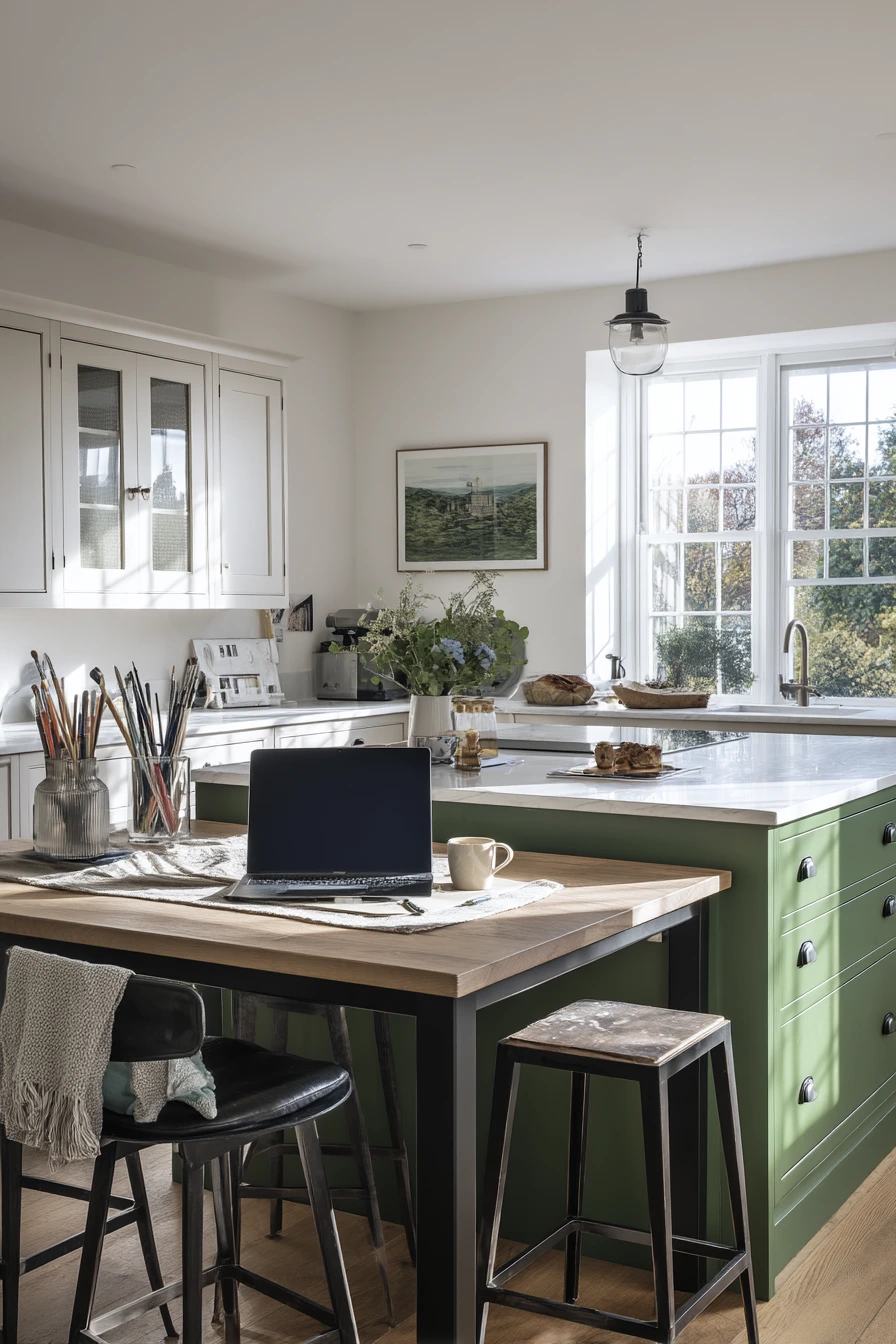 Open-Plan Forest Green Kitchen Island