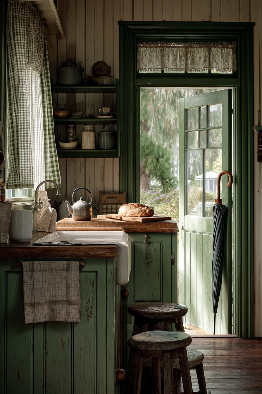 Cottage-Style Forest Green Kitchen Nook