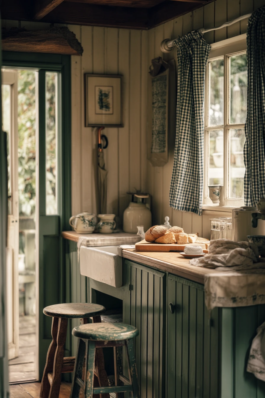 Cottage-Style Forest Green Kitchen Nook
