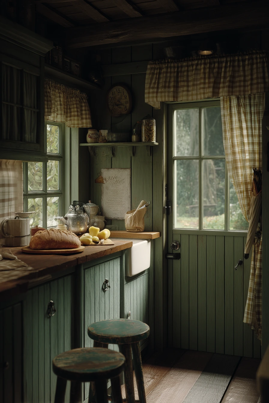 Cottage-Style Forest Green Kitchen Nook