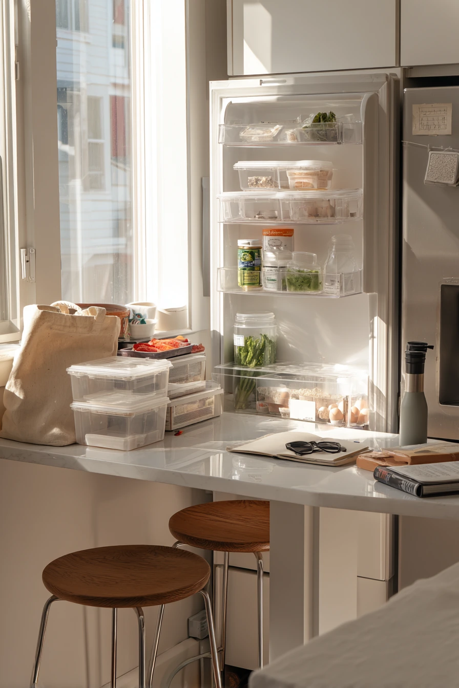 Tiny Fridge in a Studio Kitchen