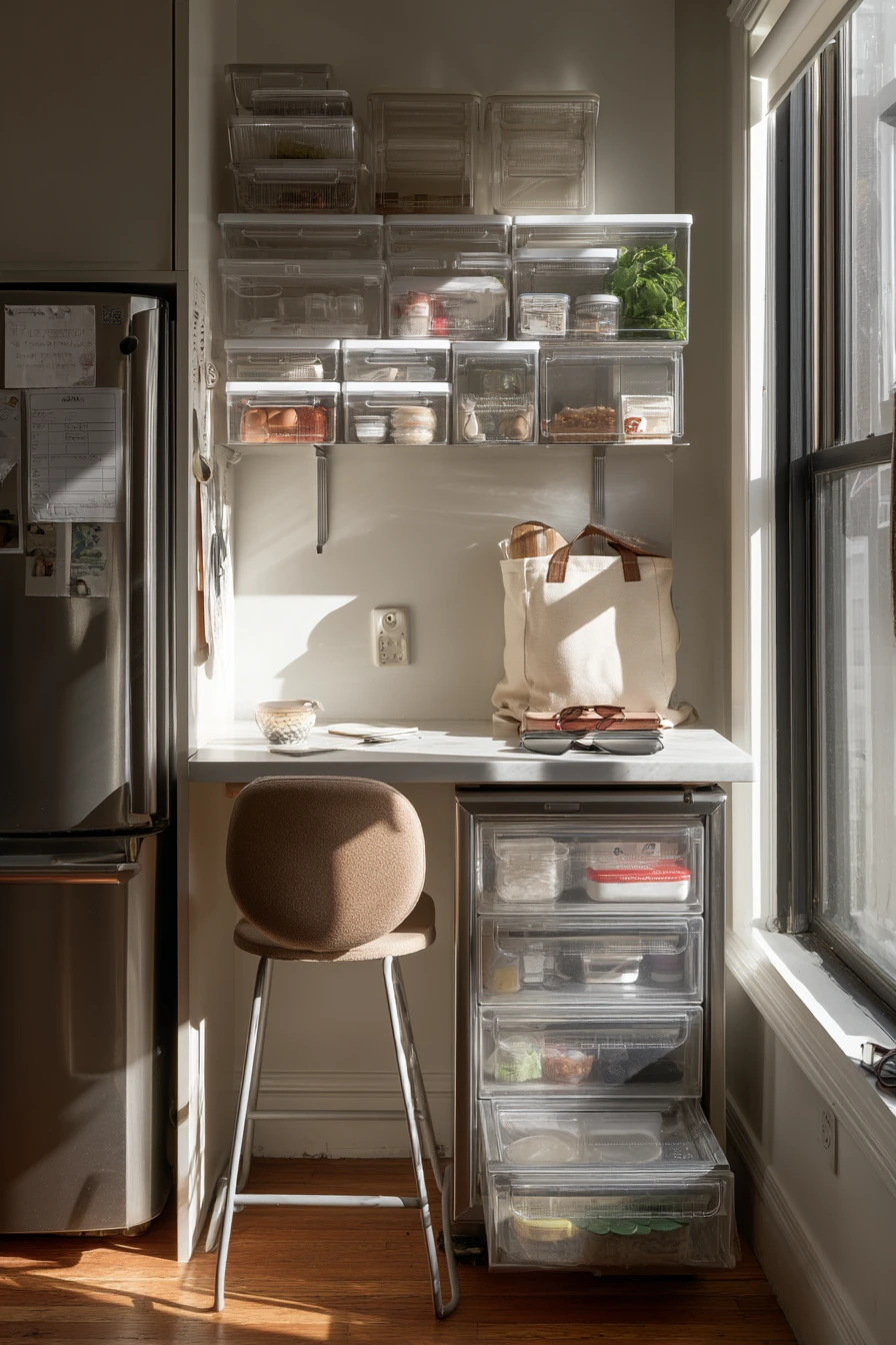 Tiny Fridge in a Studio Kitchen