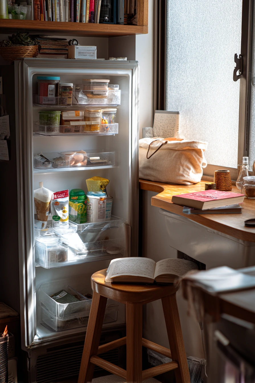 Tiny Fridge in a Studio Kitchen