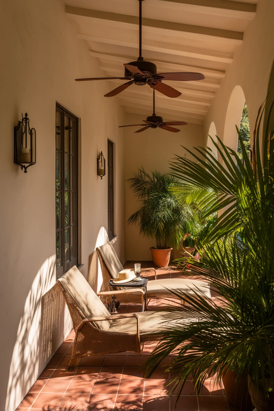 Porch Roof with Ceiling Fans for Hot Climates