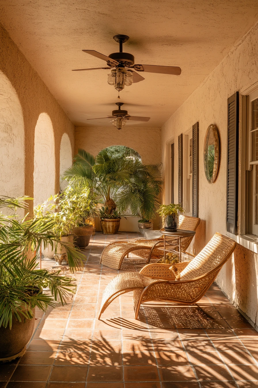 Porch Roof with Ceiling Fans for Hot Climates