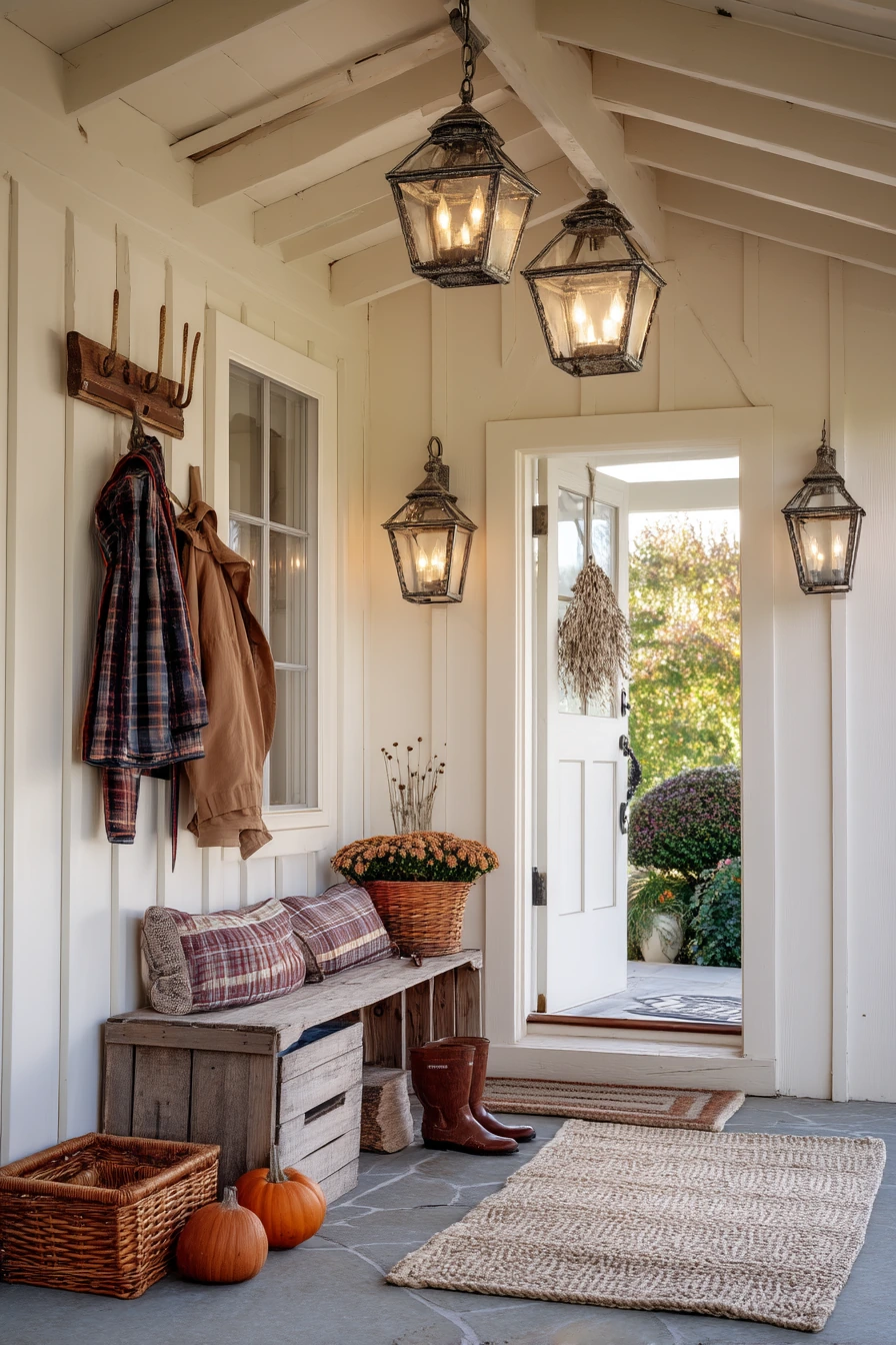 Gabled Porch Roof with Seasonal Decor