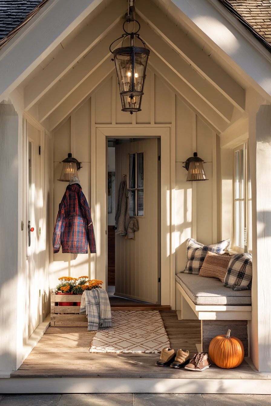 Gabled Porch Roof with Seasonal Decor