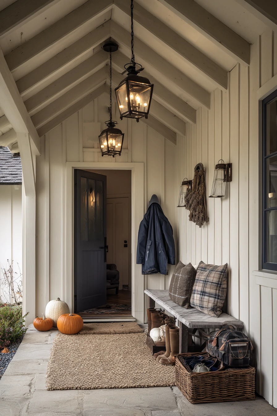 Gabled Porch Roof with Seasonal Decor