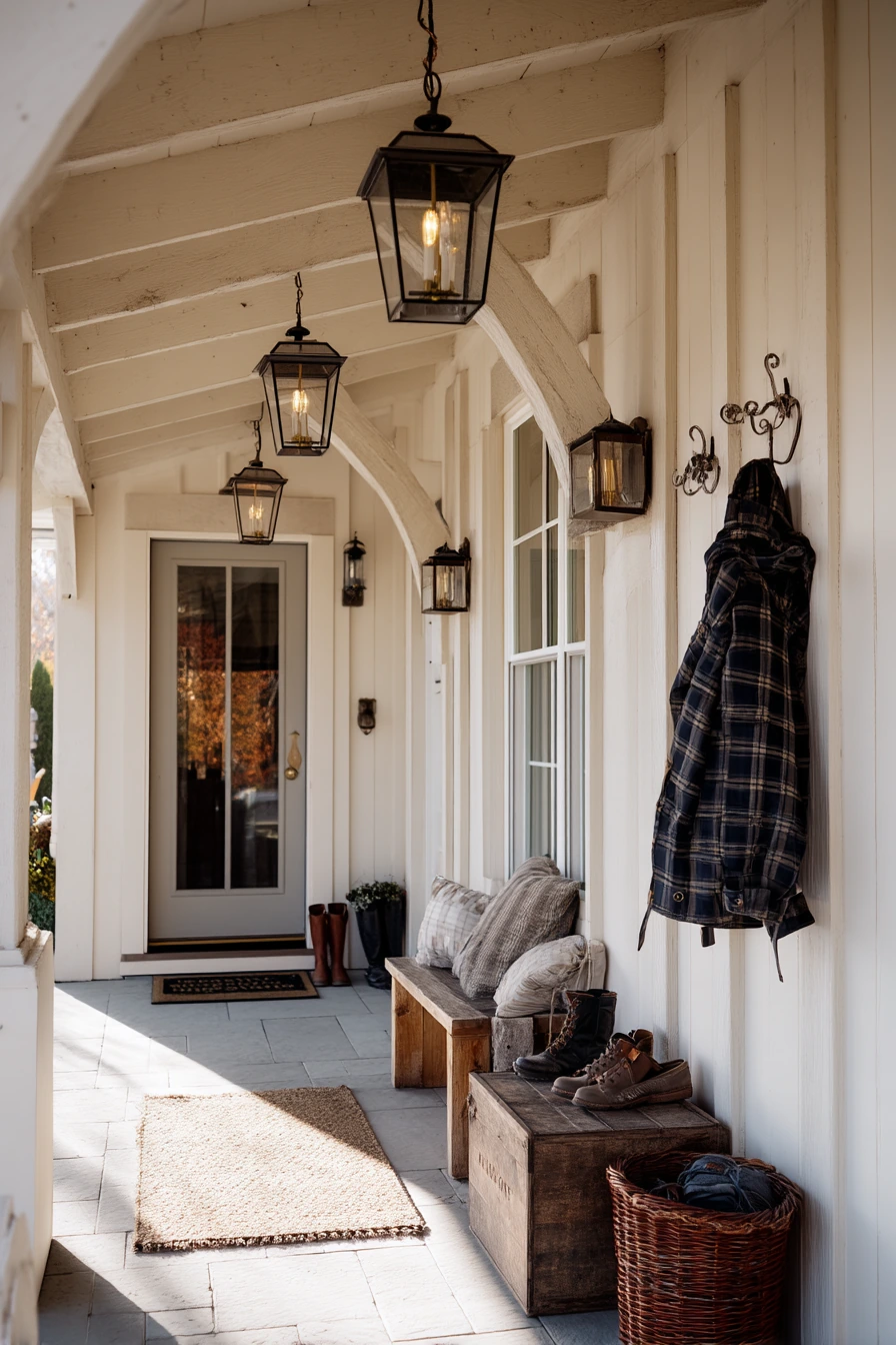 Gabled Porch Roof with Seasonal Decor