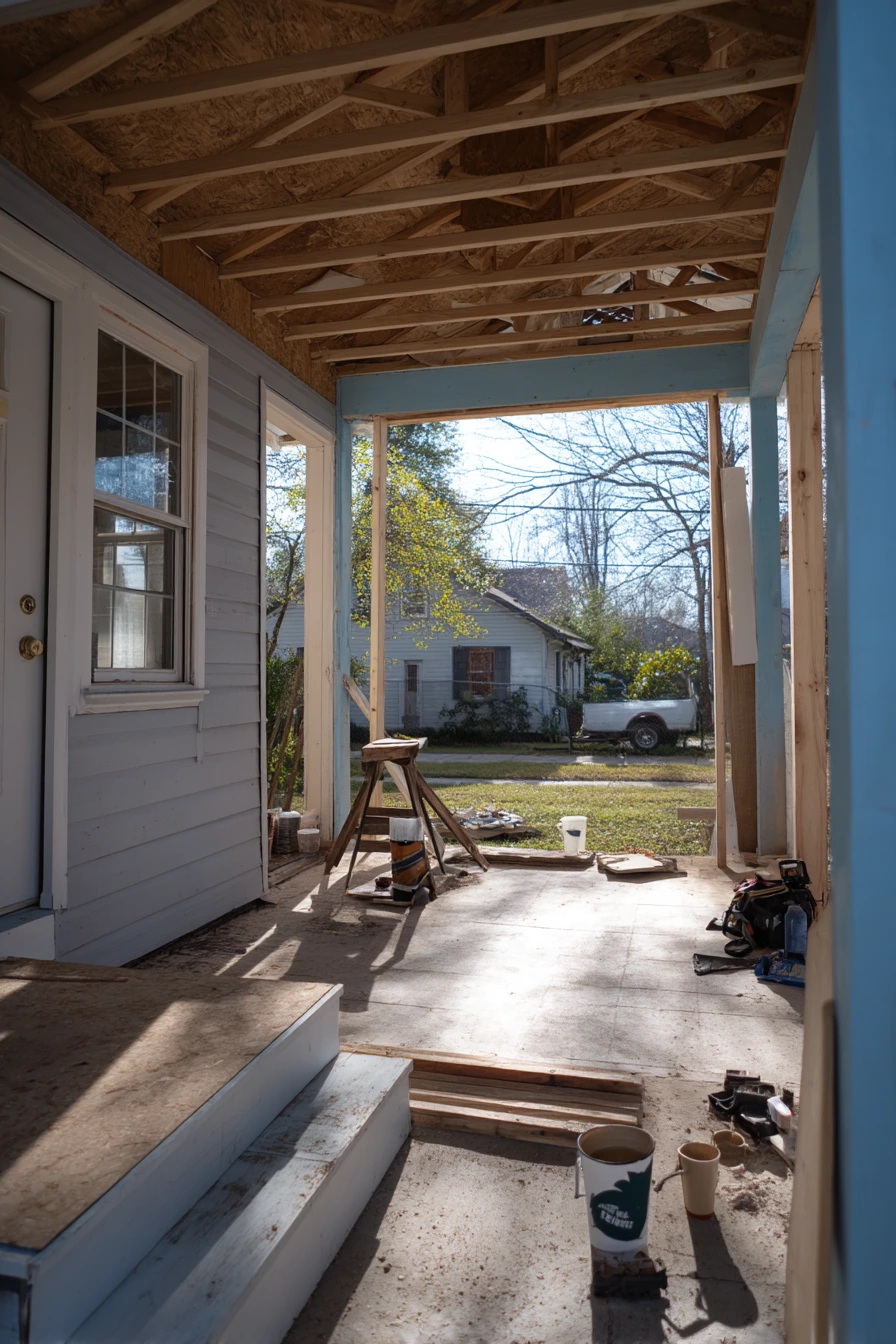 DIY Porch Roof Addition in Progress