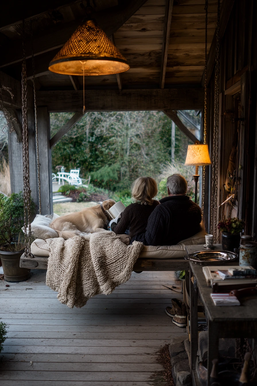 Farmhouse Porch Swing with Evening Tea