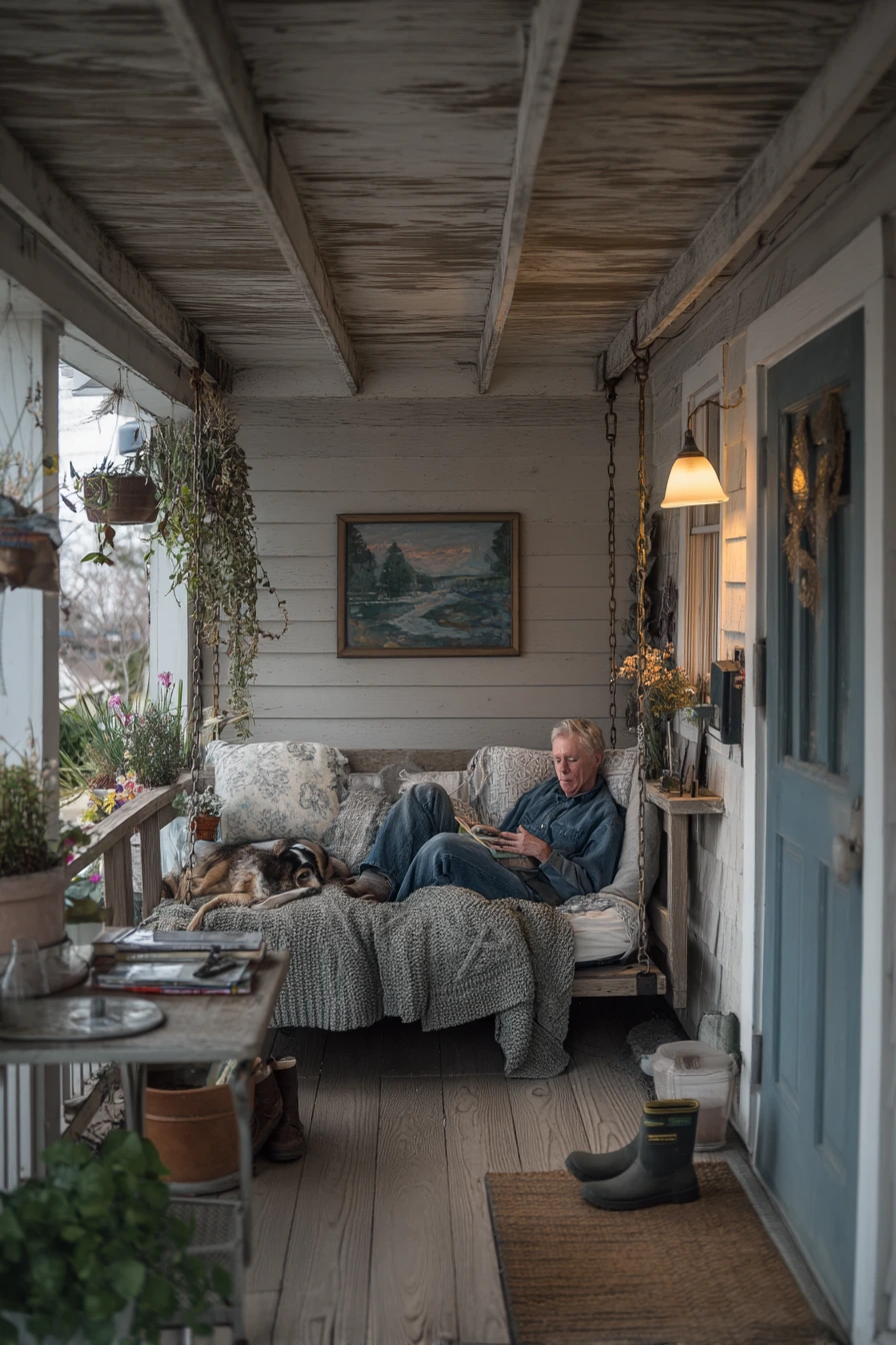 Farmhouse Porch Swing with Evening Tea