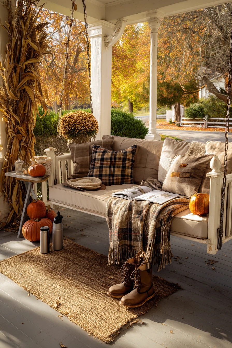 Seasonal Fall Porch Swing Moment