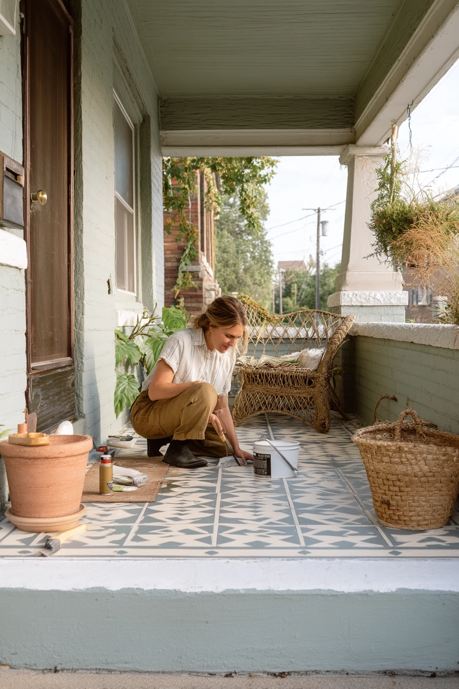 Budget-Friendly Painted Tile Porch Refresh